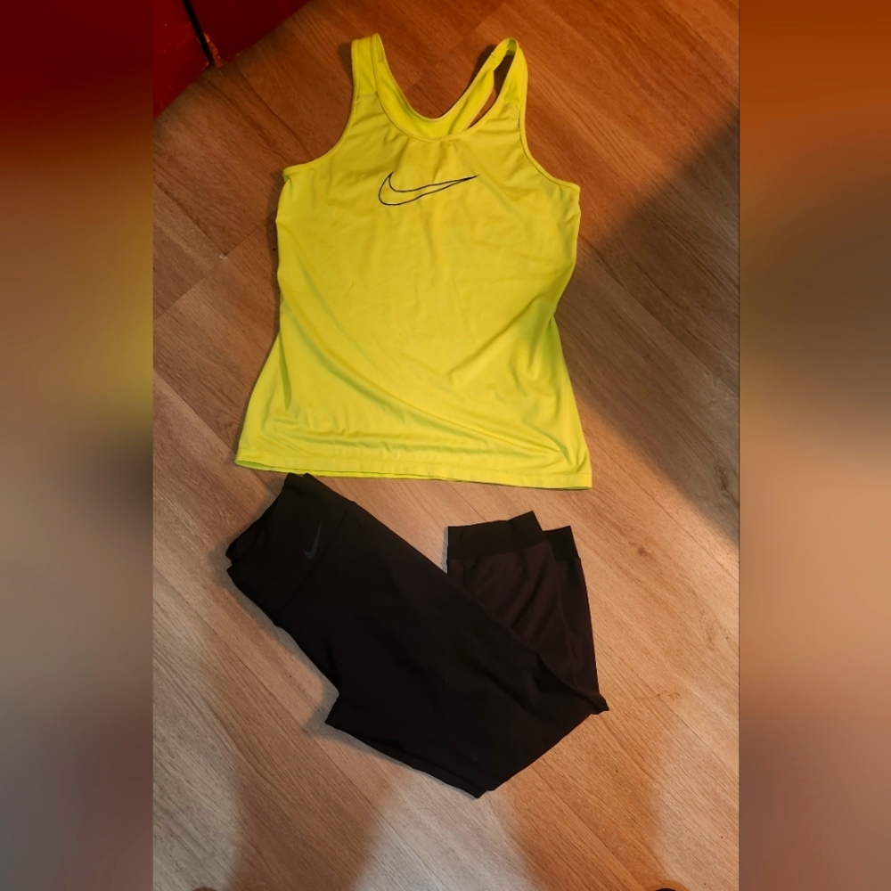 Nike Vibrant Yellow Top and Black Leggings